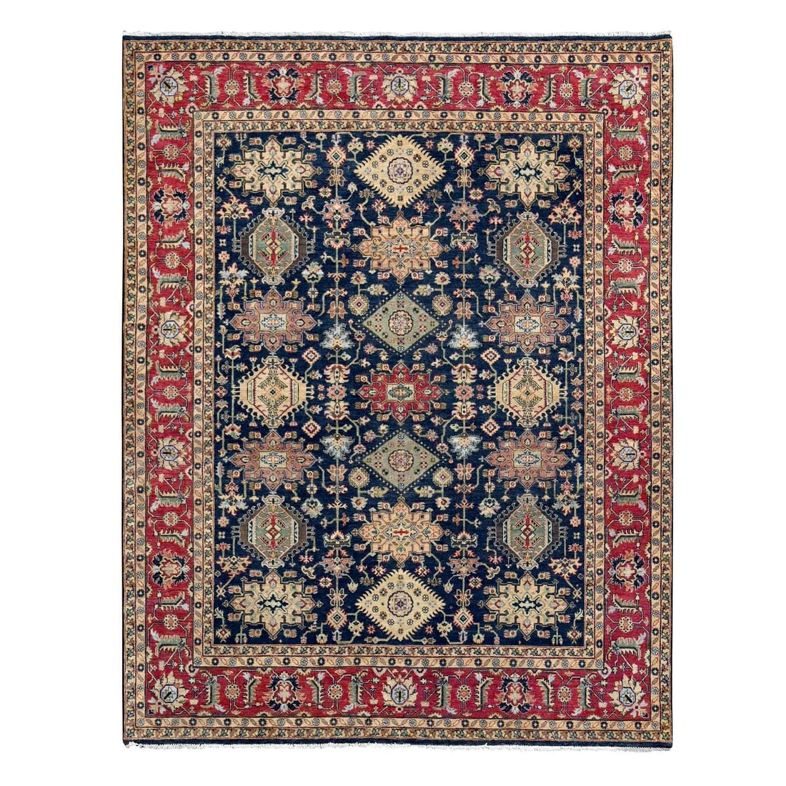Rug 8'2"x10' Cynical Black Wool Karajeh Design Hand Knotted Oriental: Rug 8'2"x10' Cynical Black Wool Karajeh Design Hand Knotted Oriental Experience the rich heritage of Indian craftsmanship in this stunning, hand-knotted Cynical Black Wool Karajeh Design Oriental