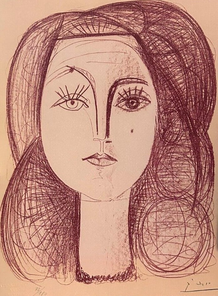 Limited Pablo Picasso Lithograph Numbered: Limited Pablo Picasso Lithograph Numbered A rare and iconic piece of art, Pablo Picasso's lithograph "Portrait of Franoise" is a stunning example of the artist's unique style. Printed in 1978 by