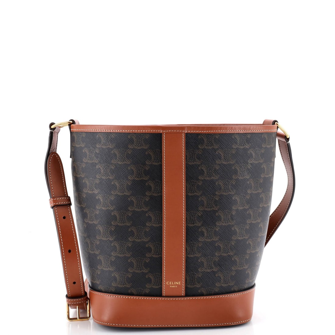 Celine Small Triomphe Coated Canvas Bucket Bag: Celine Small Triomphe Coated Canvas Bucket Bag The Celine Small Triomphe Coated Canvas Bucket Bag is a timeless and sophisticated accessory that exudes understated elegance. With its rich brown