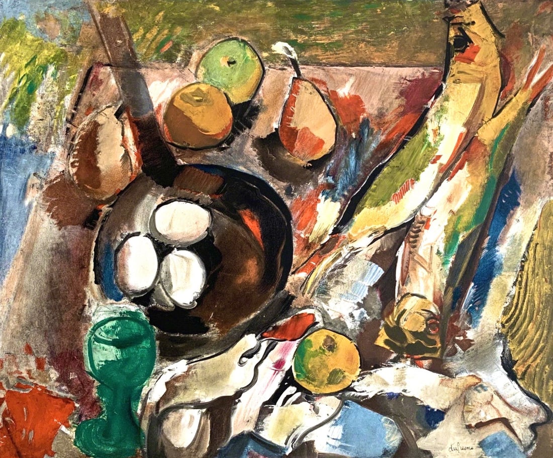 Charles Dufresne, Nature morte fruits et lgumes, Collection Pierre Lvy, Lithograph: Charles Dufresne, Nature morte fruits et lgumes, Collection Pierre Lvy, Lithograph A rare and exquisite lithograph by Charles Dufresne, featuring a stunning still life of fruits and vegetables from