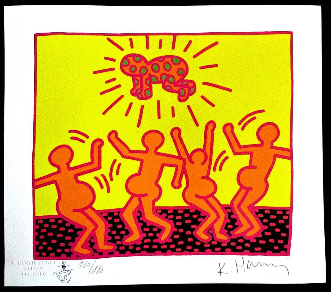 Keith Haring Lithograph #180: Keith Haring Lithograph #180 This rare Keith Haring lithograph, part of his iconic 'Suite for Fertility', is a vibrant and striking print from 1989. Printed in limited edition by Atlantis Verlag, it s
