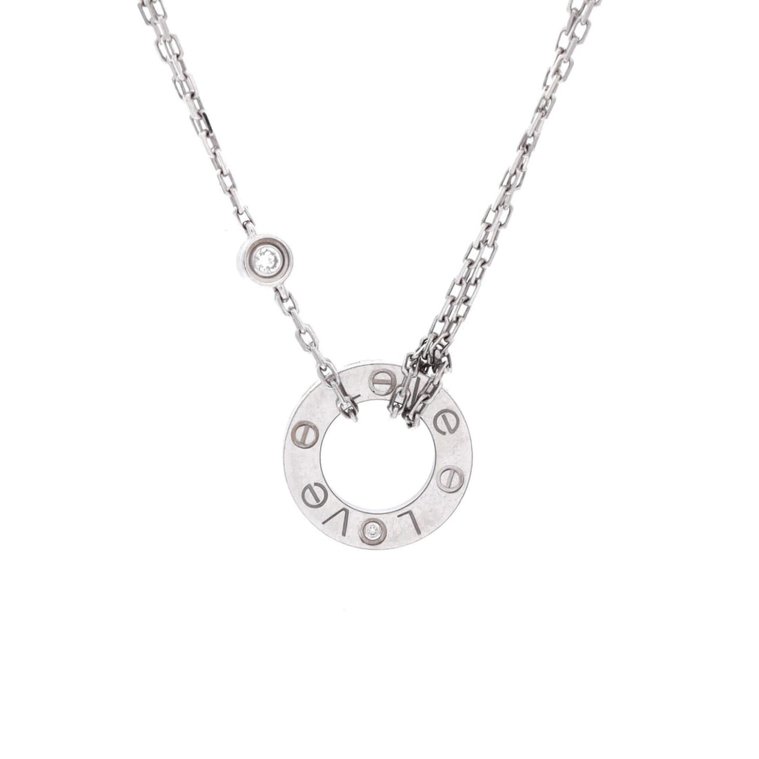 Cartier 2 Diamonds Love Pendant Necklace 18K White Gold with: Cartier 2 Diamonds Love Pendant Necklace 18K White Gold with Experience the timeless elegance of Cartier with this stunning 18K white gold love pendant necklace, adorned with two exquisite diamonds