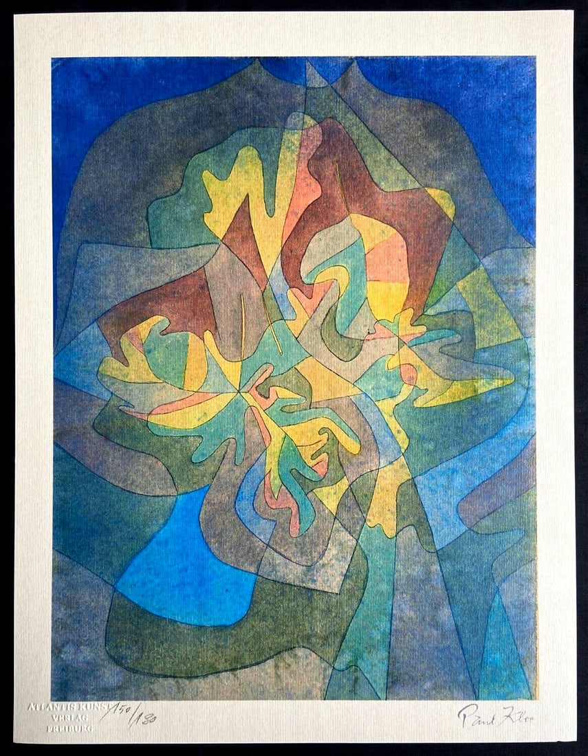 Stamp Paul Klee Lithograph Numbered: Stamp Paul Klee Lithograph Numbered Own a piece of modern art history with this rare and authentic Paul Klee lithograph, "Vase flowers", printed in 1987 by Atlantis Verlag in Freiburg. This limited ed