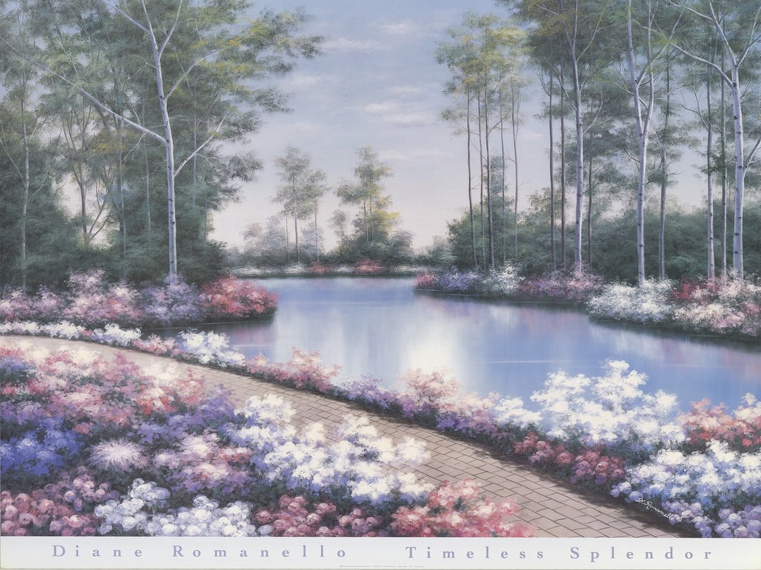 Contemporary DIANE ROMANELLO Timeless Splendor 36" x 48" Offset Lithograph 1995: Contemporary DIANE ROMANELLO Timeless Splendor 36" x 48" Offset Lithograph 1995 Diane Romanello's 1995 offset lithograph, Timeless Splendor, is a stunning example of her unique rustic landscape style.