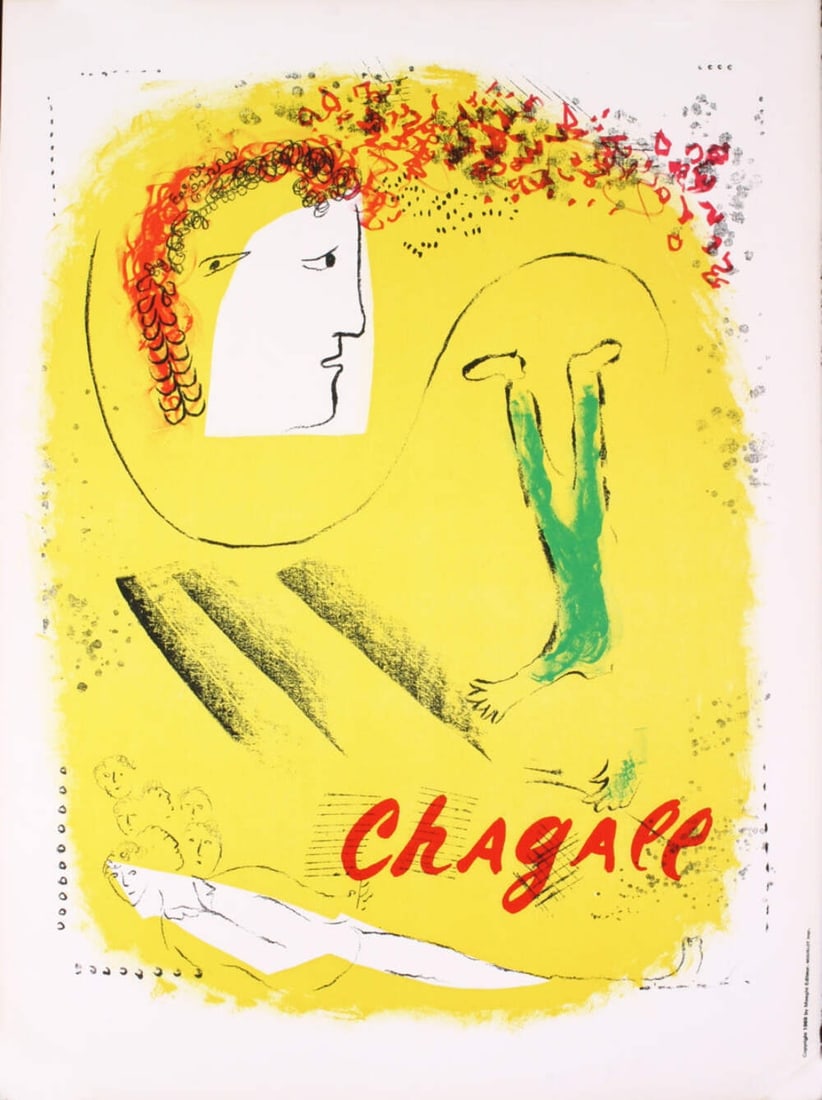 Yello MARC CHAGALL The Yellow Background 29.5" x 22.5" Lithograph 1969 Modernism: Yello MARC CHAGALL The Yellow Background 29.5" x 22.5" Lithograph 1969 Modernism Experience the vibrant spirit of Marc Chagall's Modernism with this stunning 1969 lithograph, 'The Yellow Background'.