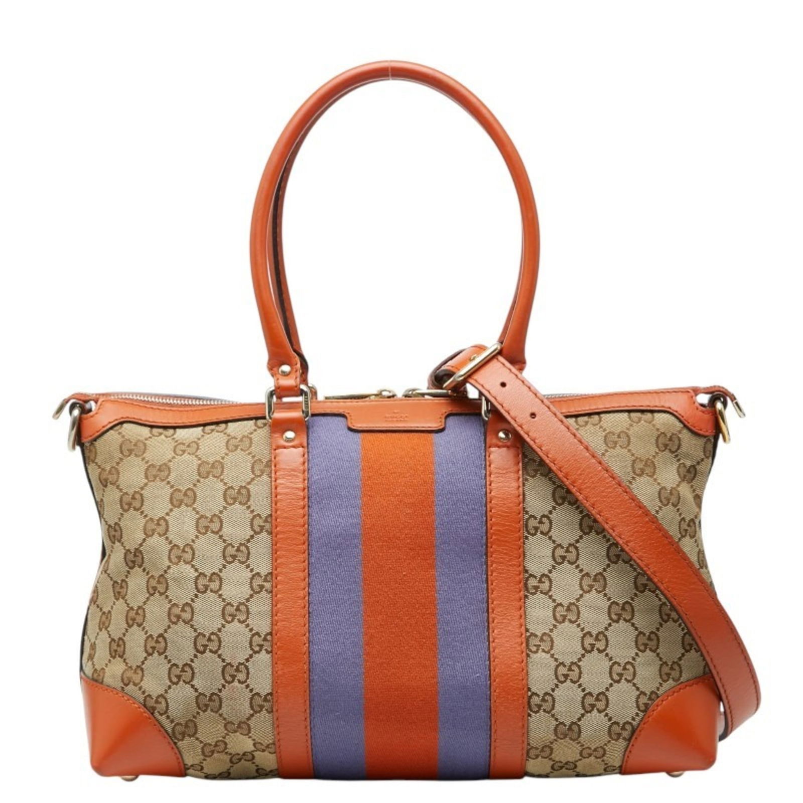Gucci Canvas Leather Shoulder Bag: Gucci Canvas Leather Shoulder Bag A stylish and versatile Gucci canvas leather shoulder bag, perfect for adding a touch of luxury to your daily routine. With its classic beige and orange color