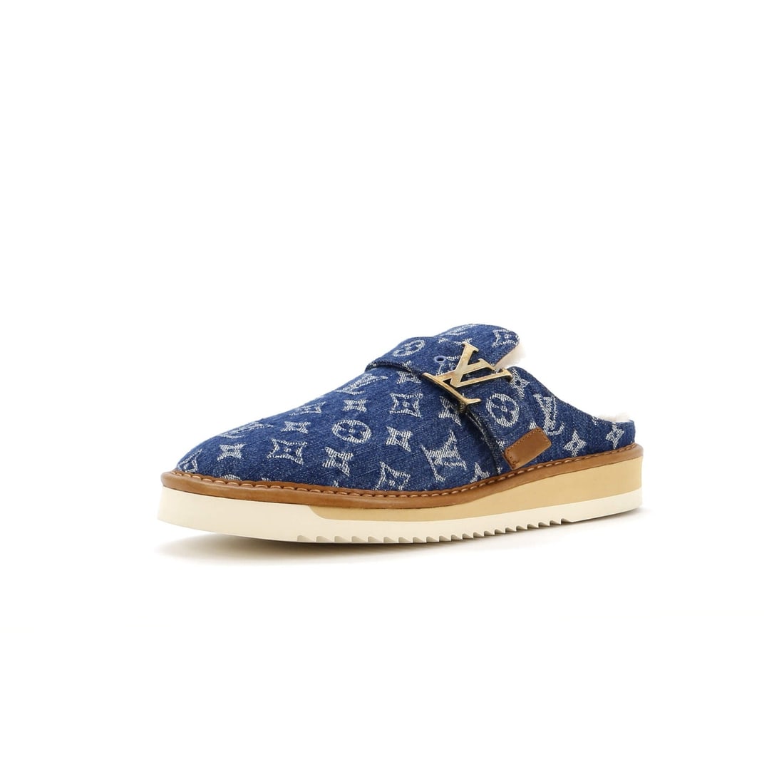 Louis Vuitton Monogram Denim Cosy Flat Clog Mules: Louis Vuitton Monogram Denim Cosy Flat Clog Mules Elevate your wardrobe with the iconic Louis Vuitton Monogram Denim Cosy Flat Clog Mules, boasting the brand's signature blue denim exterior and neutra