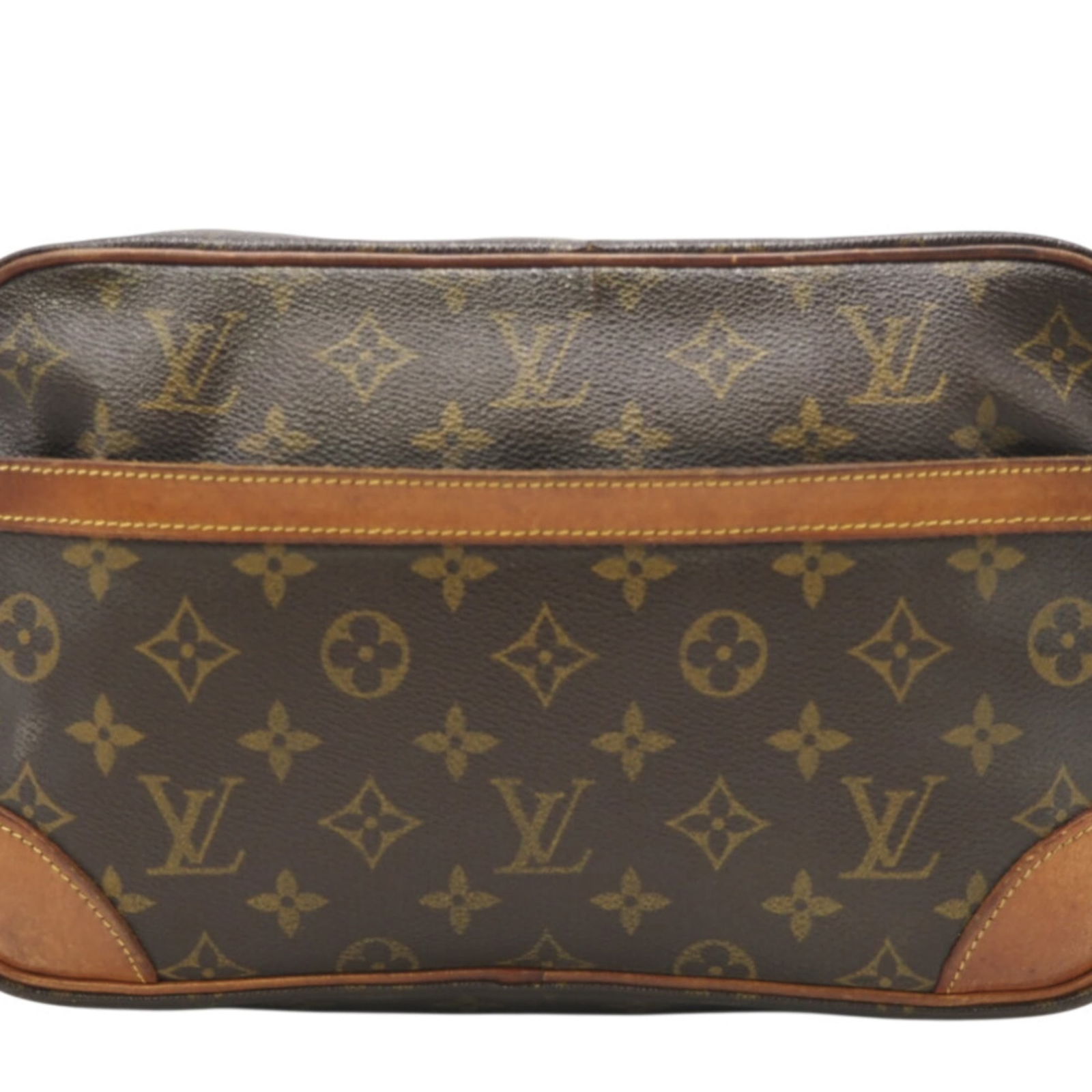 Louis Vuitton Coated Canvas Clutch Bag: Louis Vuitton Coated Canvas Clutch Bag A timeless piece from the iconic Louis Vuitton brand, this coated canvas clutch bag boasts a rich brown hue and sleek design that exudes sophistication. With