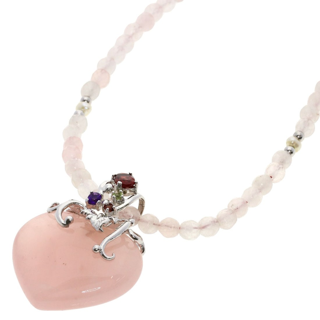 Rose Quartz Multicolor Stone Necklace - 26.56g Silver (1 of 5)
