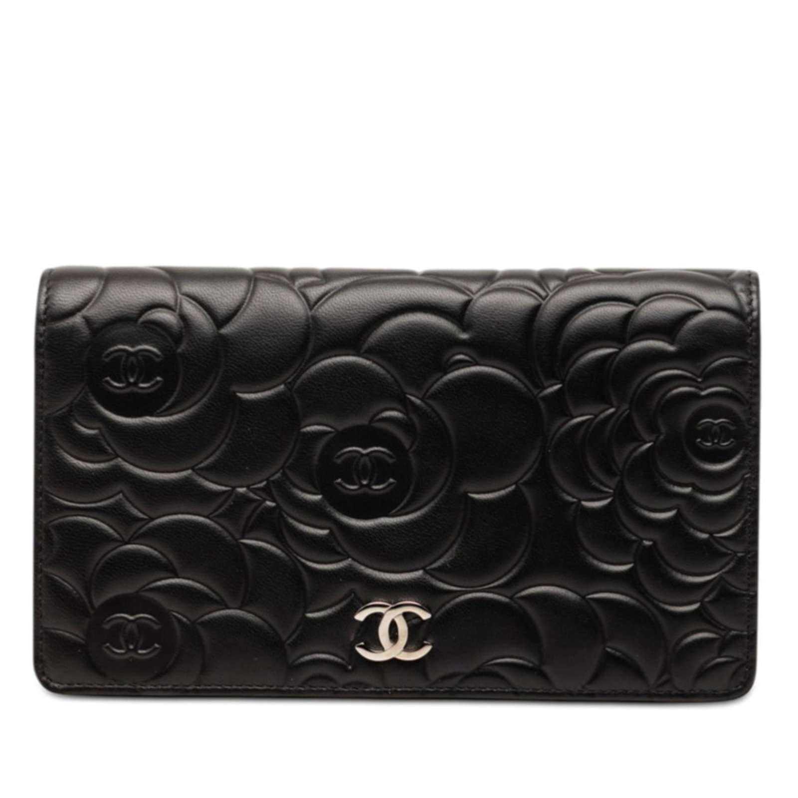 Chanel Bi-Fold Leather Wallet: Chanel Bi-Fold Leather Wallet A timeless Chanel bi-fold leather wallet in sleek black lambskin, perfect for adding a touch of sophisticated elegance to your daily essentials. With its classic design a