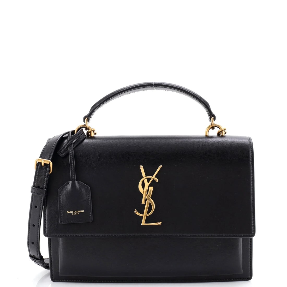 Medium Saint Laurent Sunset Top Handle Shoulder Bag Leather: Medium Saint Laurent Sunset Top Handle Shoulder Bag Leather Experience the timeless elegance of Saint Laurent's medium-sized Sunset Top Handle Shoulder Bag, crafted from rich black leather and