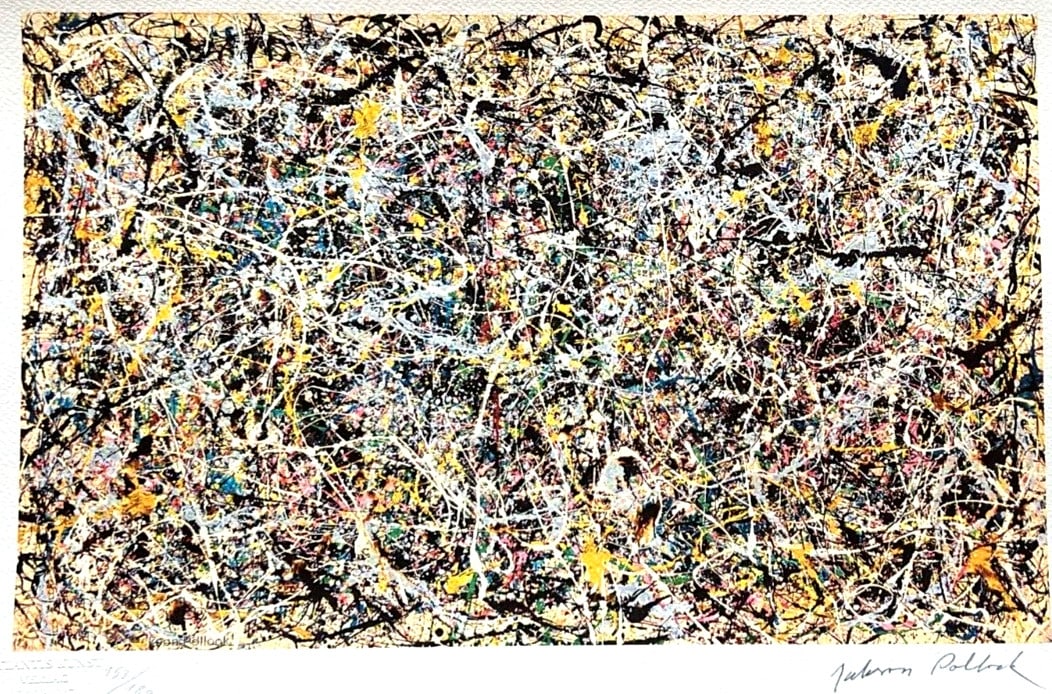 Numbered Jackson Pollock Action Painting: Numbered Jackson Pollock Action Painting A rare opportunity to own a piece of art history, this 1978 chromolithograph print by Jackson Pollock is one of only 180 copies printed by Atlantis Verlag in F