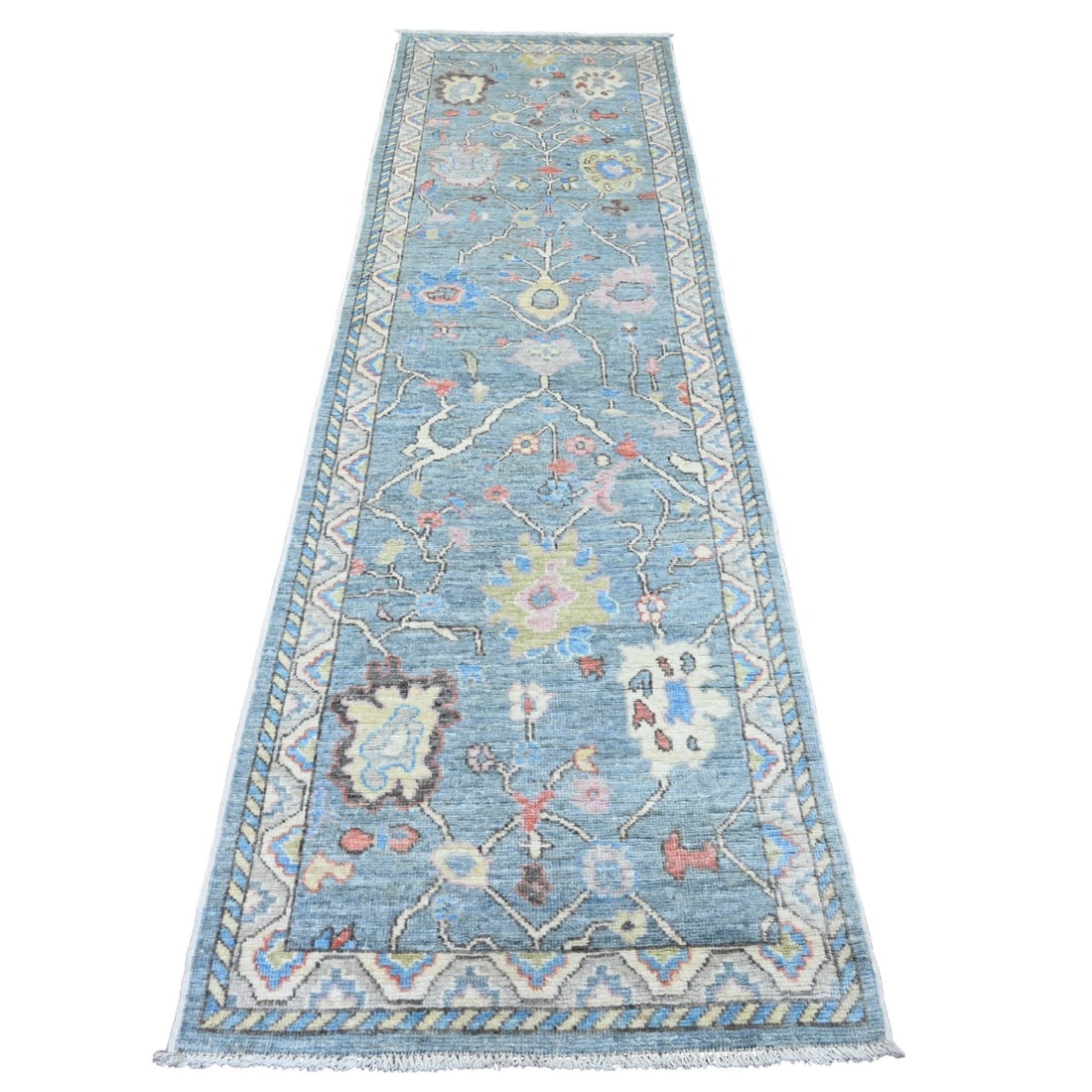 Rug 2'9"x9'9" Blue Anatolian Village Inspired Hand Knotted Wool Runner (1 of 6)