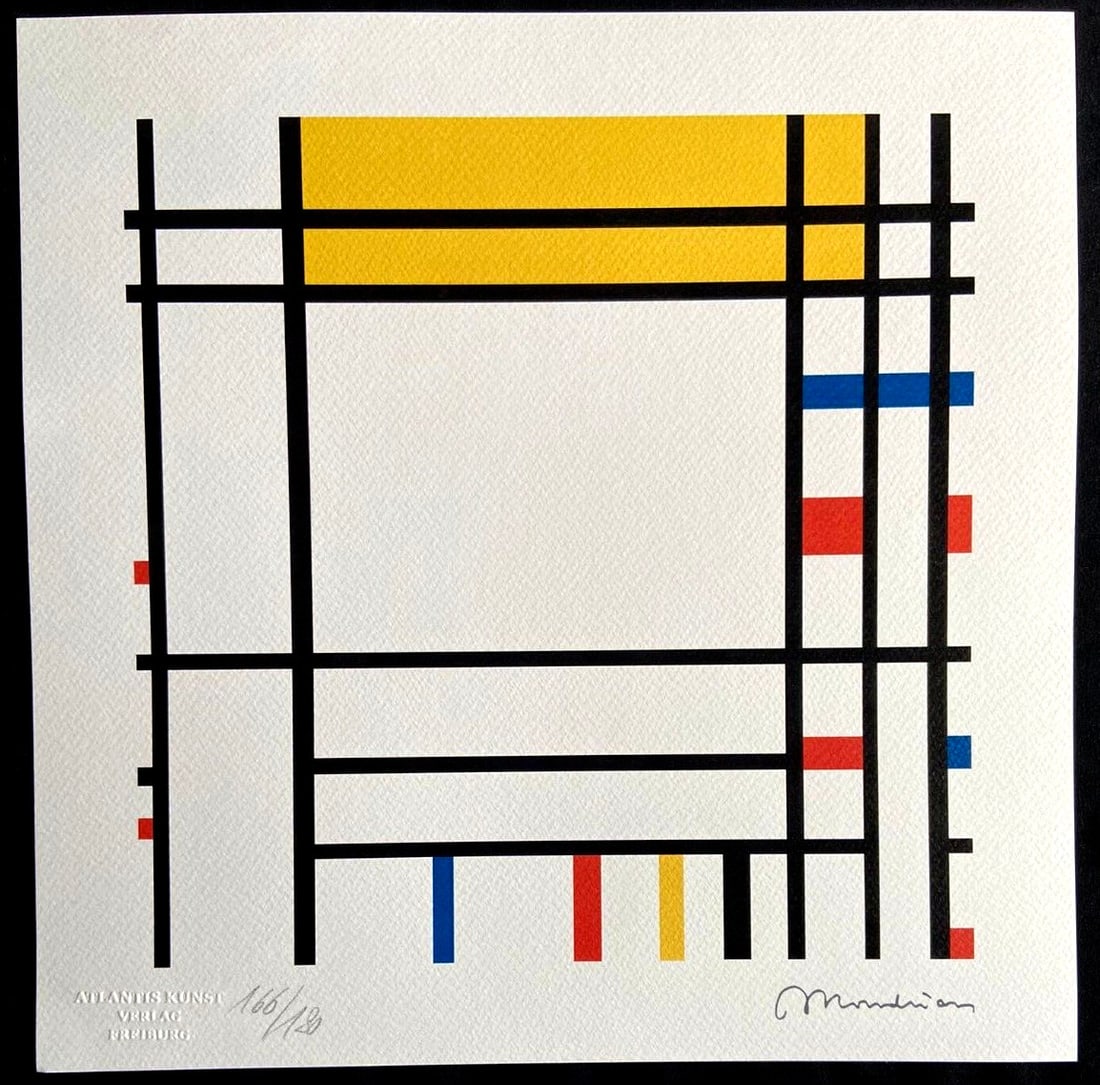 Mondrian Lithograph 1978 Limited Edition 180: Mondrian Lithograph 1978 Limited Edition 180 A rare and striking example of Piet Mondrian's artistic vision, this 1978 limited edition lithograph is one of only 180 specimens printed by Atlantis