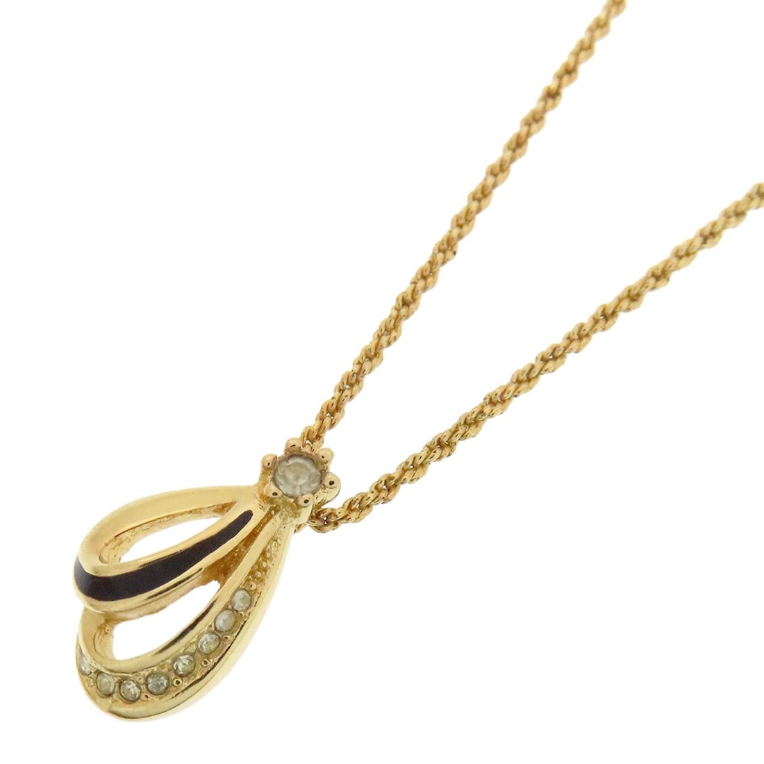 Christian Dior CD Logo Rhinestone Necklace in Metal: Christian Dior CD Logo Rhinestone Necklace in Metal Elevate your style with the iconic Christian Dior CD logo rhinestone necklace, a timeless piece of luxury jewelry that shines in gold. The delicate