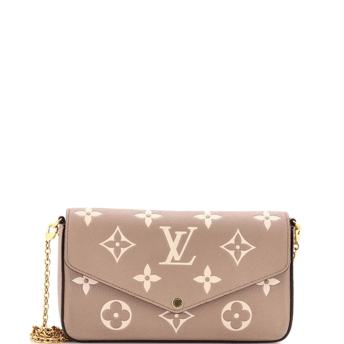 Giant Louis Vuitton Felicie Pochette Bicolor Monogram Empreinte: Giant Louis Vuitton Felicie Pochette Bicolor Monogram Empreinte A rare find for the Louis Vuitton enthusiast, this Giant Felicie Pochette Bicolor Monogram Empreinte boasts the iconic brand's