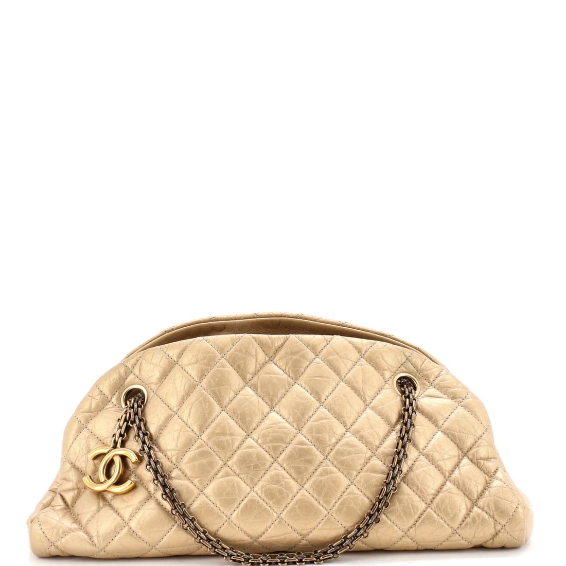 Chanel Medium Aged Calfskin Quilted Mademoiselle Bag: Chanel Medium Aged Calfskin Quilted Mademoiselle Bag A timeless piece from the iconic Mademoiselle collection, this quilted medium-sized bag boasts a rich gold exterior with aged calfskin details, exu