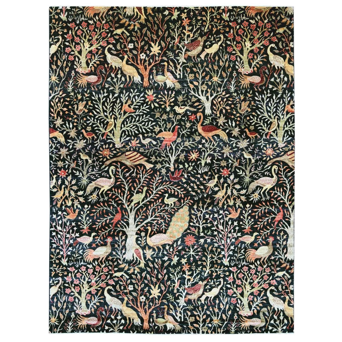 Rug 9'x12' Black Peshawar Birds of Paradise Design Hand Knotted Soft Wool: Rug 9'x12' Black Peshawar Birds of Paradise Design Hand Knotted Soft Wool Experience the rich cultural heritage of Afghanistan in this stunning 9'x12' Black Peshawar Birds of Paradise design
