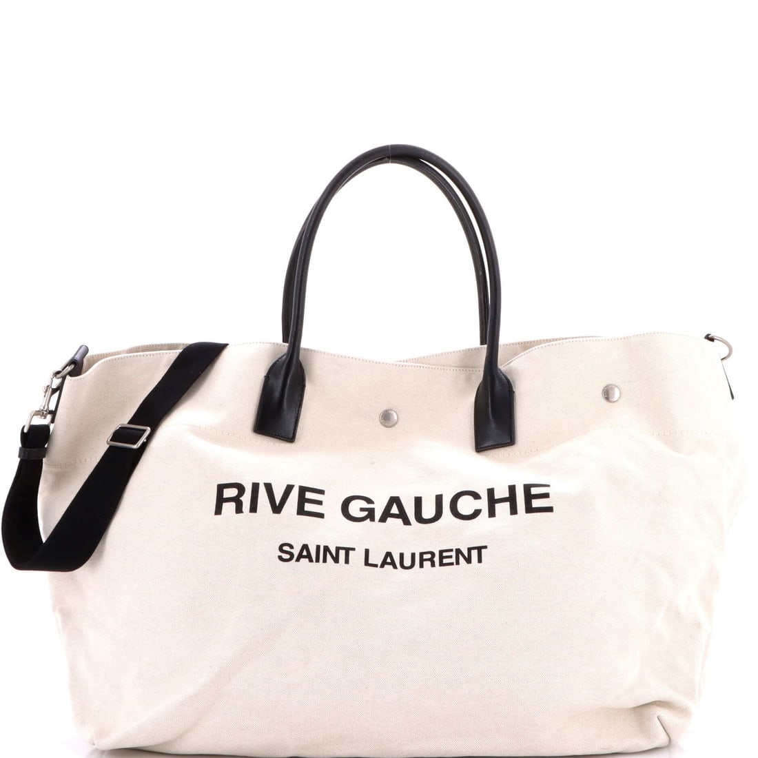 Maxi Saint Laurent Rive Gauche Shopper Tote Canvas: Maxi Saint Laurent Rive Gauche Shopper Tote Canvas Experience the timeless elegance of the iconic Saint Laurent Rive Gauche Shopper Tote Canvas, a maxi-sized masterpiece that exudes sophistication and