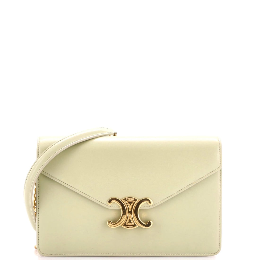 Celine Margo Triomphe Wallet with Chain Leather: Celine Margo Triomphe Wallet with Chain Leather The Celine Margo Triomphe Wallet with Chain Leather is a stunning, one-of-a-kind accessory that exudes effortless chic. Its sleek green exterior and gol