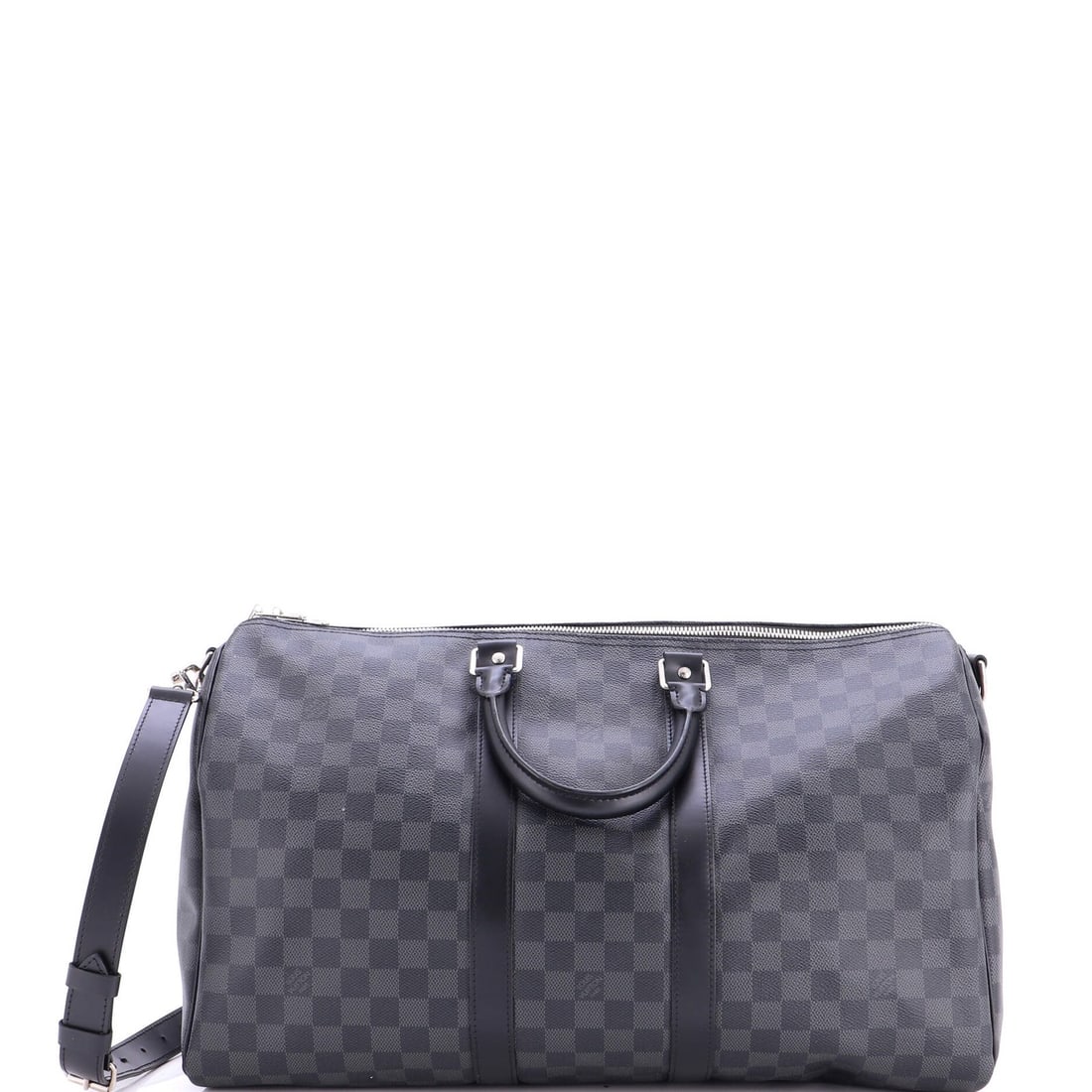 Louis Vuitton Keepall Bandouliere Bag in Damier Graphite: Louis Vuitton Keepall Bandouliere Bag in Damier Graphite The iconic Louis Vuitton Keepall Bandouliere Bag in Damier Graphite is a timeless classic, boasting a sleek black canvas exterior and silver ha