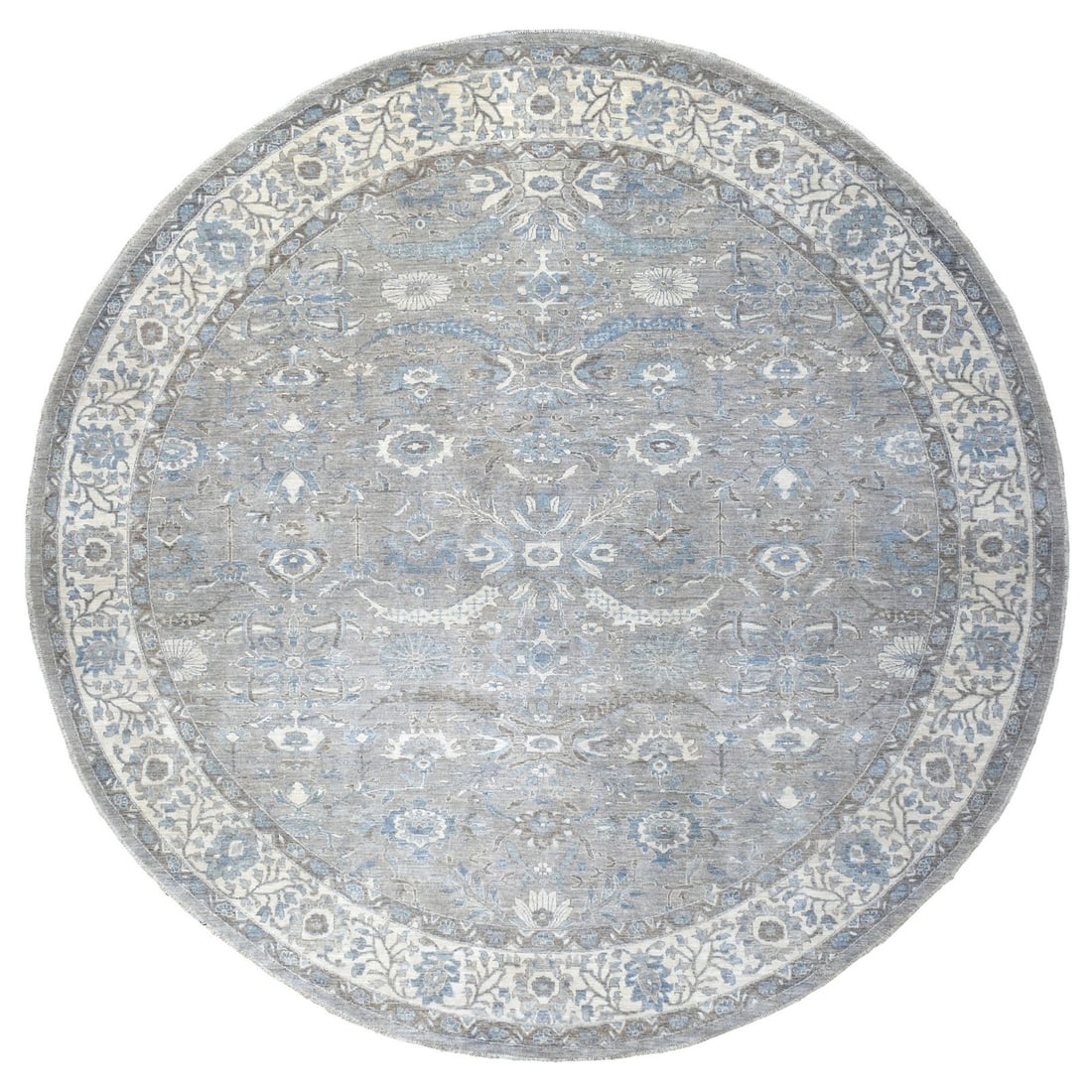 Rug 12'x12' Afghan Peshawar with Ziegler Mahal Design Hand Knotted Round: Rug 12'x12' Afghan Peshawar with Ziegler Mahal Design Hand Knotted Round Experience the rich heritage of Afghanistan with this stunning 12'x12' Afghan Peshawar rug, hand-knotted in wool and adorned