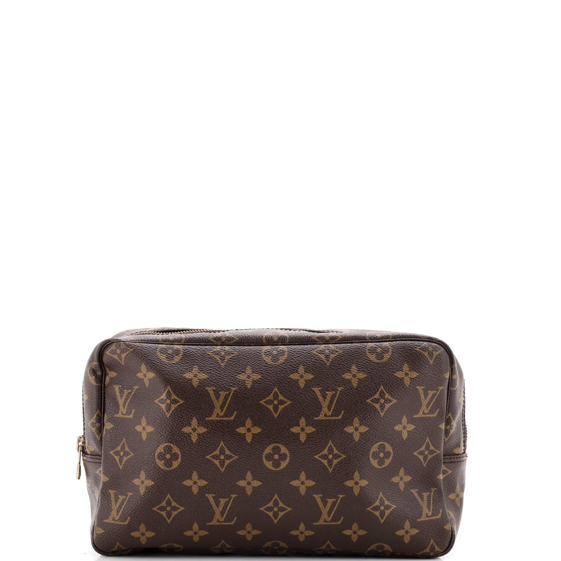 28 Louis Vuitton Trousse Toiletry Pouch Monogram Canvas: 28 Louis Vuitton Trousse Toiletry Pouch Monogram Canvas A luxurious Louis Vuitton Trousse Toiletry Pouch in rich brown monogram canvas, perfect for adding a touch of high-end elegance to your daily