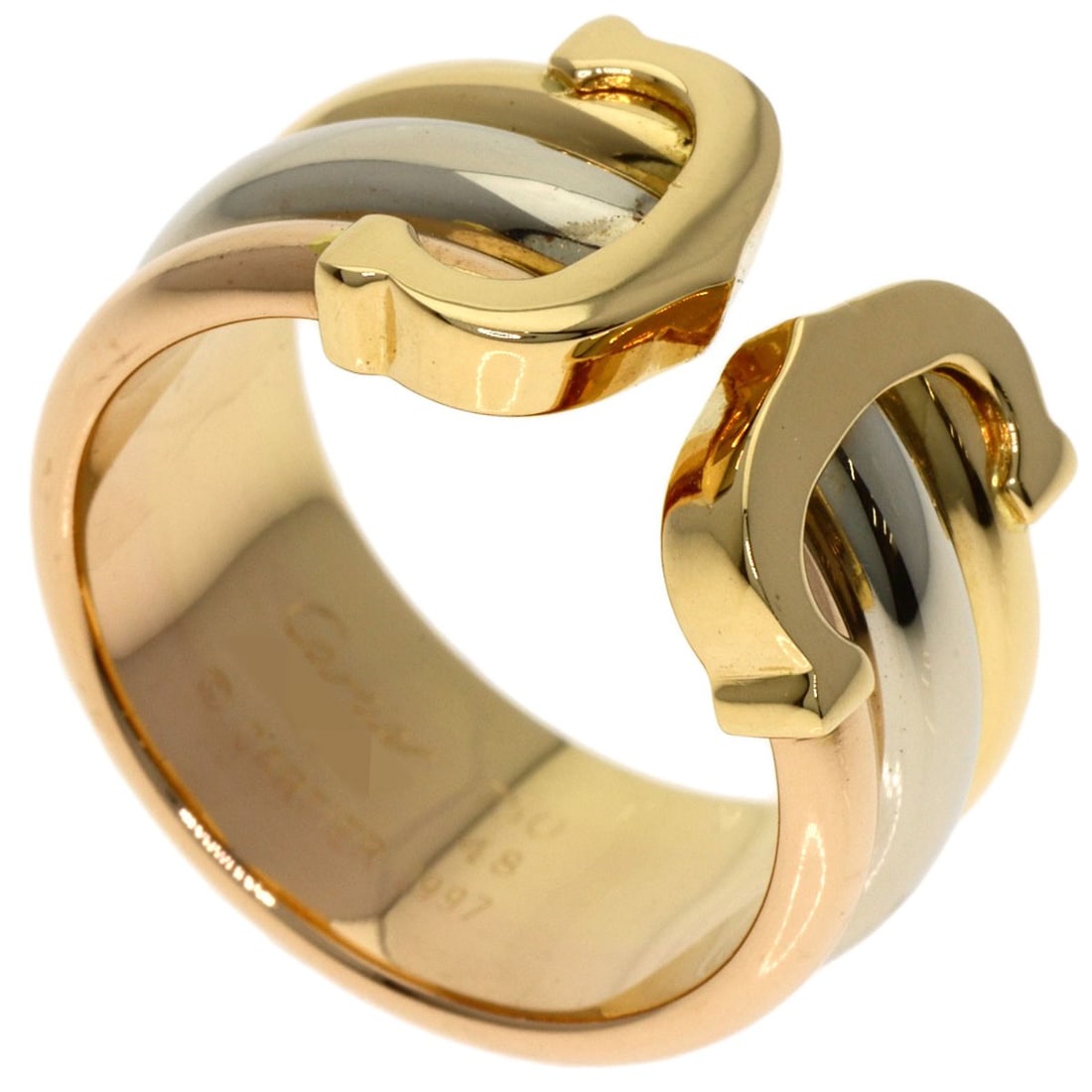 CARTIER 2C Ring LM #48 K18 Yellow Gold 18K Pink: CARTIER 2C Ring LM #48 K18 Yellow Gold 18K Pink A stunning Cartier 2C ring, crafted from 18K K18 yellow gold, boasts a sleek and sophisticated design that exudes elegance. This exquisite piece is a