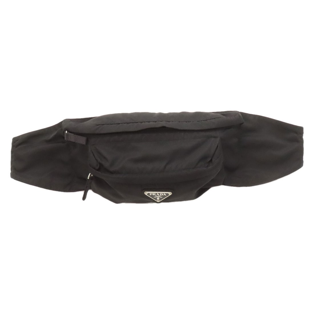 Prada Logo Hardware Body Bag in Nylon: Prada Logo Hardware Body Bag in Nylon Elevate your everyday with the sleek and sophisticated Prada Logo Hardware Body Bag in Nylon. This chic, all-black bag boasts classic Prada style with logo