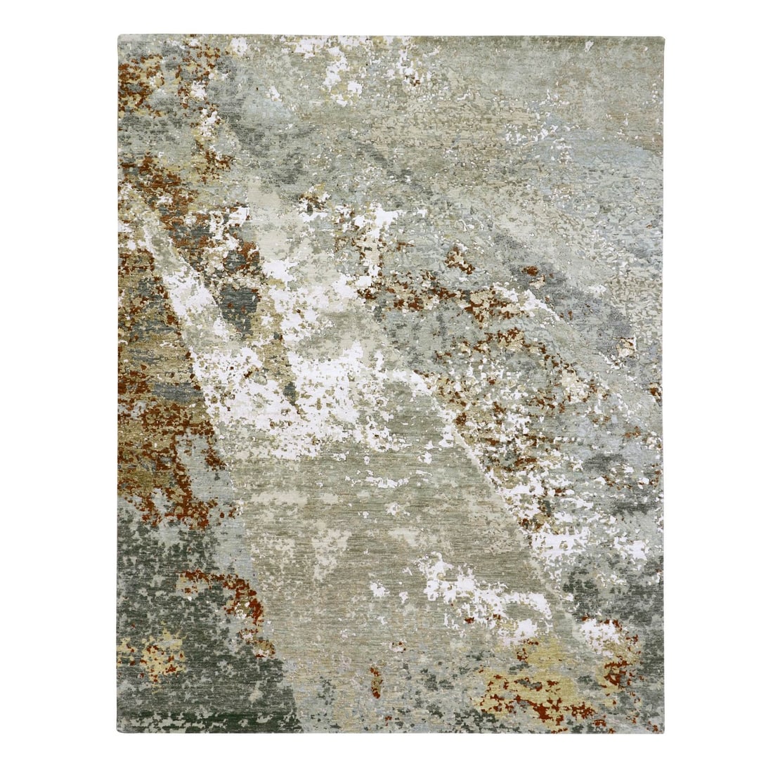 Rug 7'10"x10'1" Gray Abstract Design Pure Wool Hand Knotted Oriental: Rug 7'10"x10'1" Gray Abstract Design Pure Wool Hand Knotted Oriental Experience the rich textures and subtle nuances of hand-knotted pure wool, expertly woven in an abstract design that adds depth
