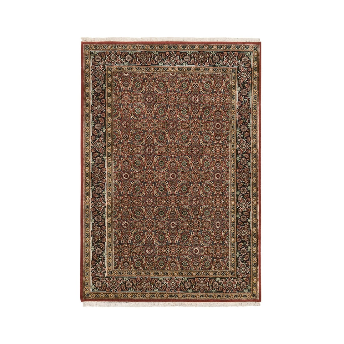 Rug 4'1"x6'1" Herati Red New Zealand Wool 250 KPSI Hand Knotted: Rug 4'1"x6'1" Herati Red New Zealand Wool 250 KPSI Hand Knotted Experience the rich beauty of India in your home with this stunning Herati Red New Zealand Wool hand-knotted rug, expertly crafted from