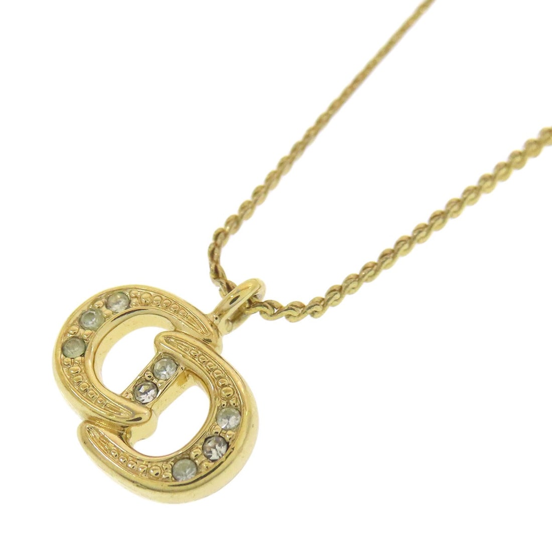 Christian Dior CD Logo Rhinestone Necklace in Metal: Christian Dior CD Logo Rhinestone Necklace in Metal Elevate your style with the iconic Christian Dior CD logo rhinestone necklace, set in gold metal and adorned with intricate details that add a