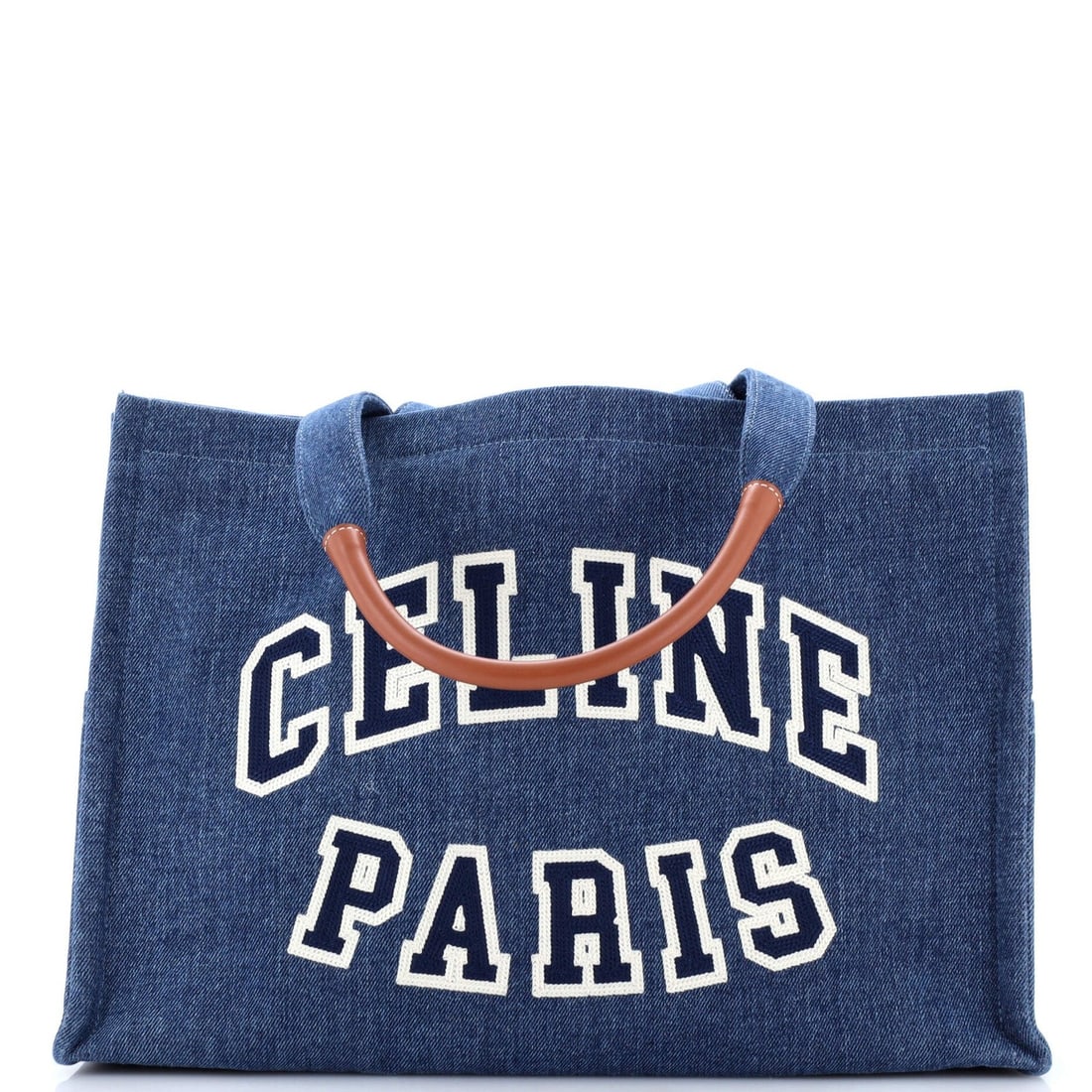 Large Celine Cabas Thais Tote Denim with Applique: Large Celine Cabas Thais Tote Denim with Applique This stunning Celine Cabas Thais Tote Denim is a rare find, boasting a unique blend of denim and appliqu? details that set it apart from other totes.