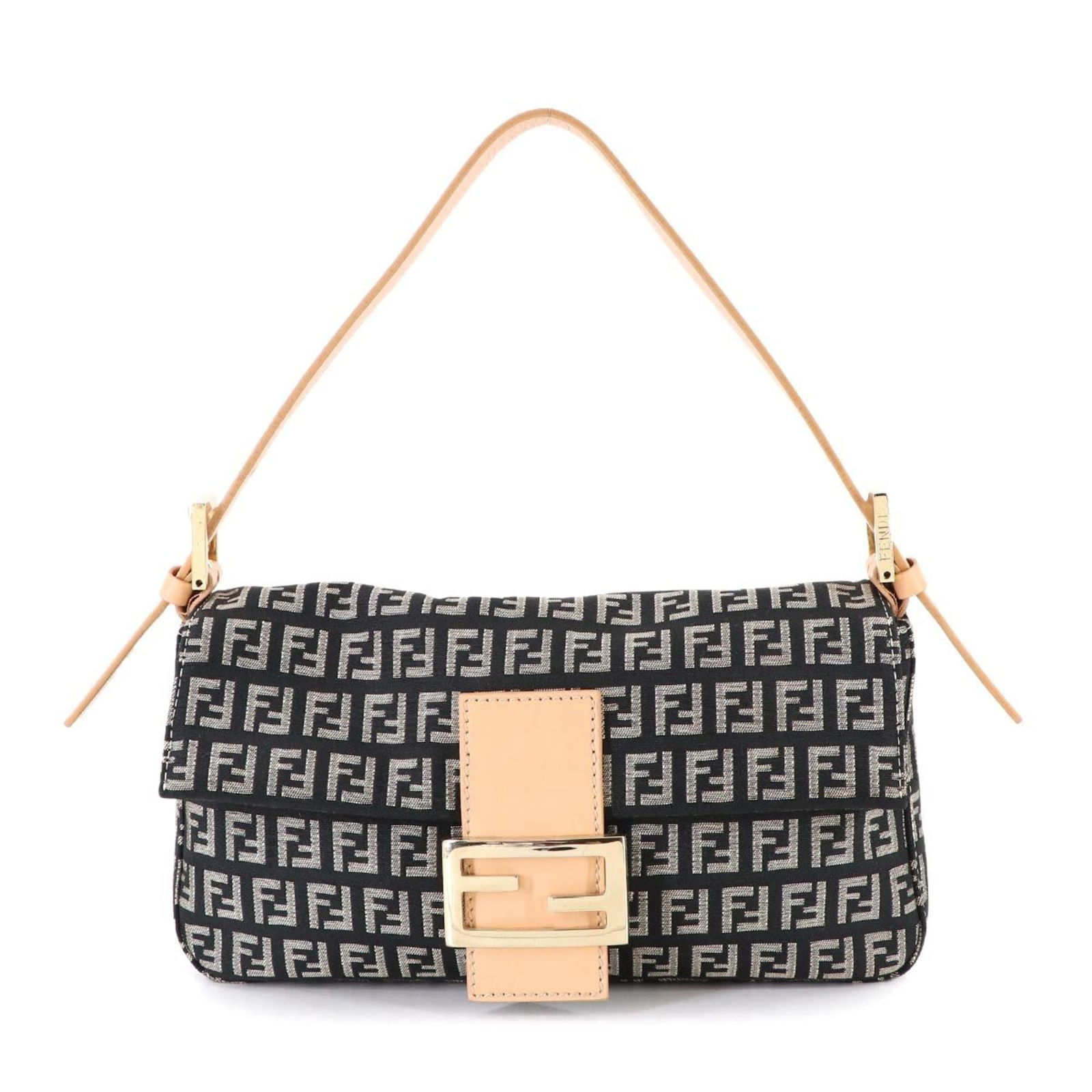 Fendi Canvas and Leather Shoulder Bag: Fendi Canvas and Leather Shoulder Bag Elevate your everyday style with the iconic Fendi shoulder bag, boasting a sleek canvas and leather design in timeless black. This versatile and chic handbag is p