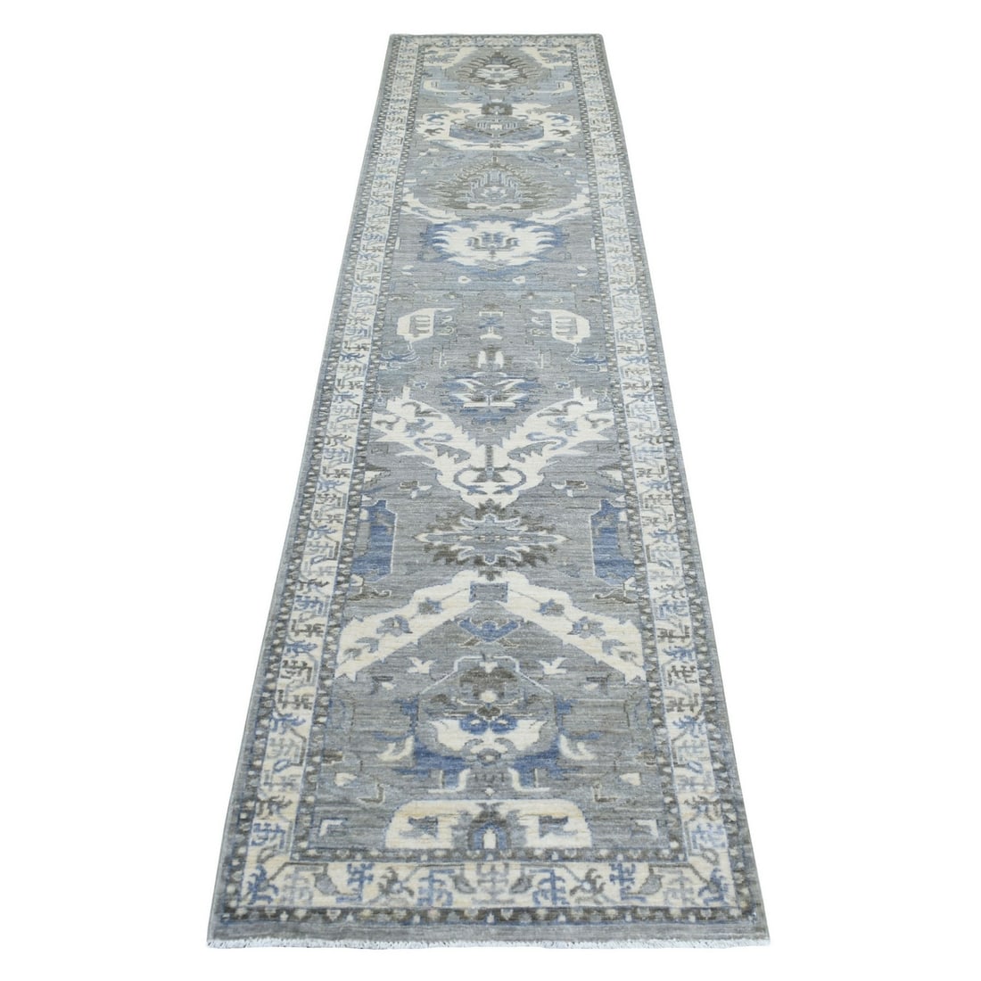 Extra Soft Wool Hand-Knotted Gray Afghan Peshawar Runner Rug (2'6"x11'6"): Extra Soft Wool Hand-Knotted Gray Afghan Peshawar Runner Rug (2'6"x11'6") Experience the warmth and texture of traditional Afghan craftsmanship with this stunning, hand-knotted gray wool runner rug.