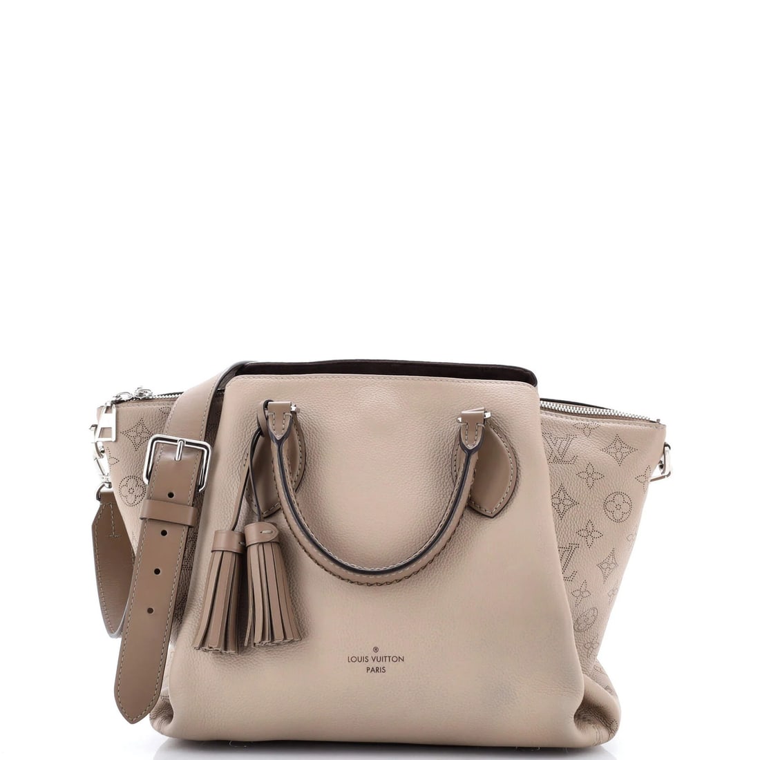 Louis Vuitton Haumea Mahina Leather Handbag: Louis Vuitton Haumea Mahina Leather Handbag The Louis Vuitton Haumea Mahina Leather Handbag is a timeless and sophisticated satchel, boasting neutral exterior leather with subtle scuffs and minor
