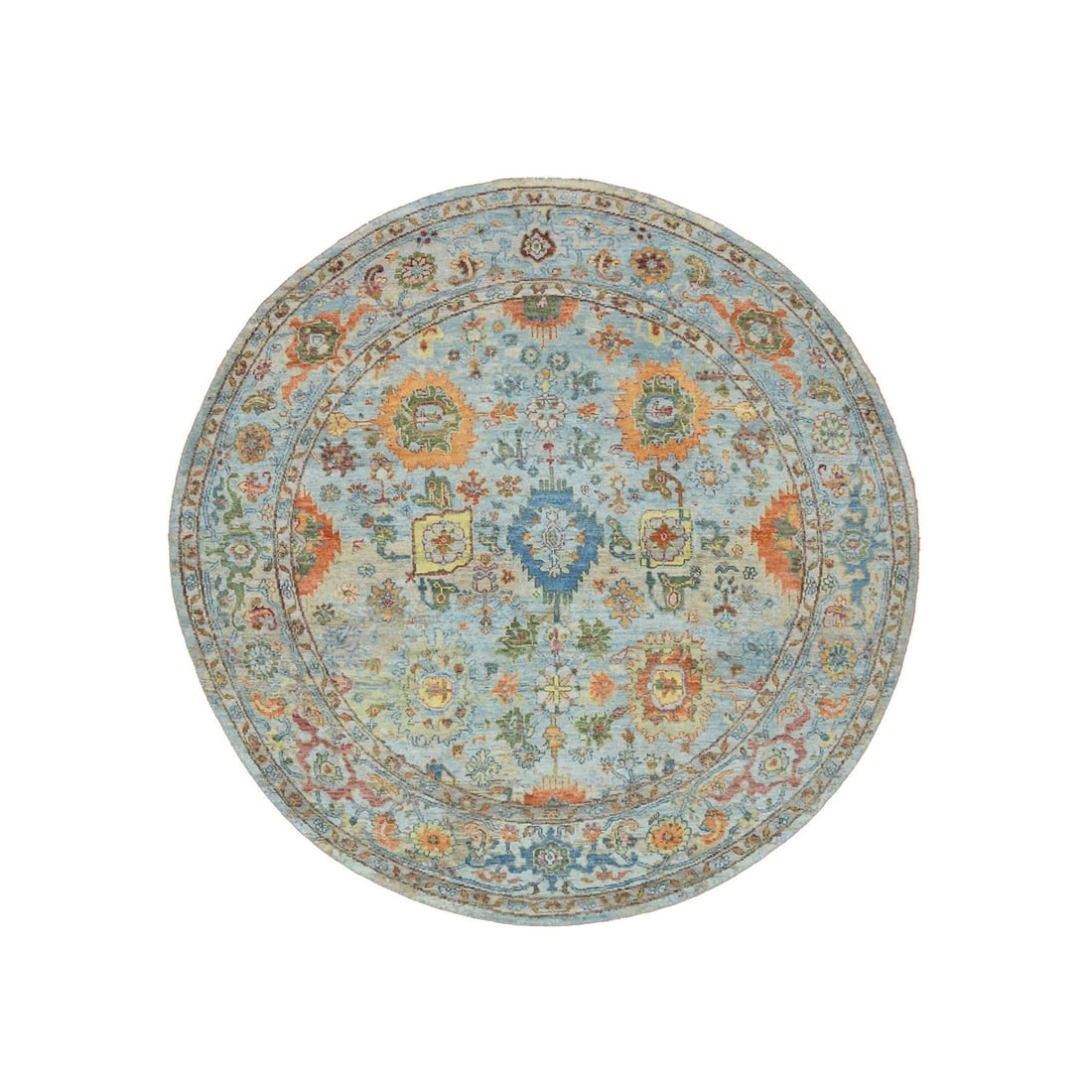 Round 5'10"x5'10" Blue Sultanabad Reimagined Hand Knotted Wool Zero Pile: Round 5'10"x5'10" Blue Sultanabad Reimagined Hand Knotted Wool Zero Pile Experience the rich beauty of traditional Indian craftsmanship with this stunning 5'10"x5'10" Blue Sultanabad Reimagined Hand K