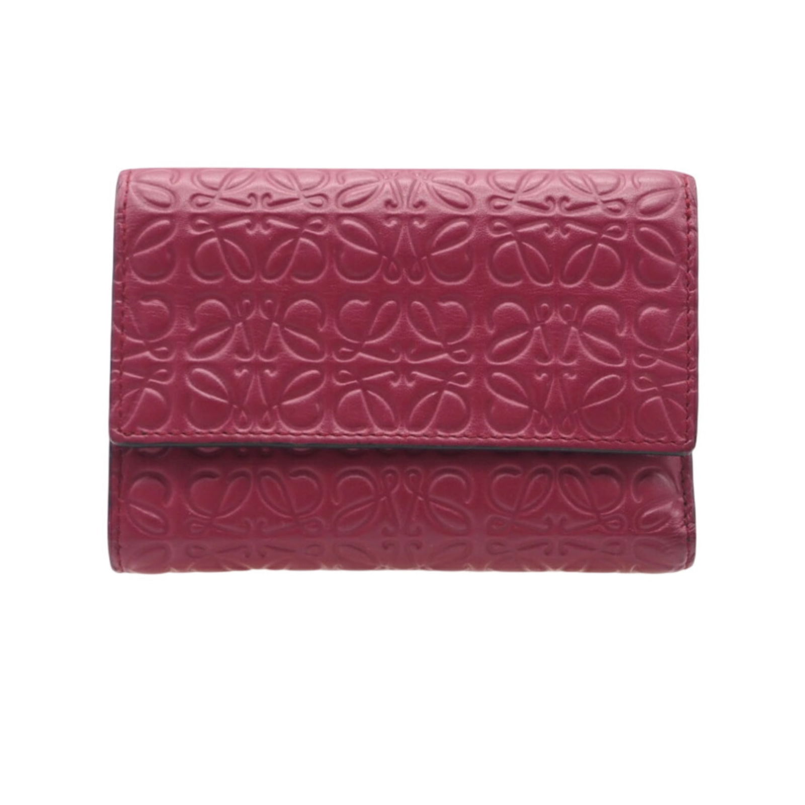 Loewe Tri-Fold Leather Wallet: Loewe Tri-Fold Leather Wallet A chic and timeless piece, the Loewe Tri-Fold Leather Wallet boasts rich calfskin leather in a soft pink hue, perfect for adding a touch of elegance to any outfit. Its cl