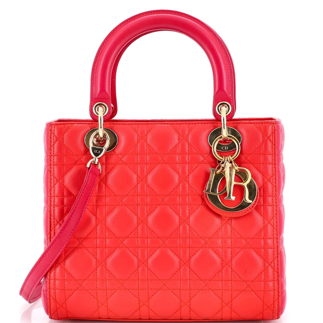 Christian Dior Lady Dior Bag - Cannage Quilt Lambskin Medium: Christian Dior Lady Dior Bag - Cannage Quilt Lambskin Medium The iconic Christian Dior Lady Dior Bag is a timeless classic, boasting a stunning Cannage Quilt Lambskin exterior in rich red leather.