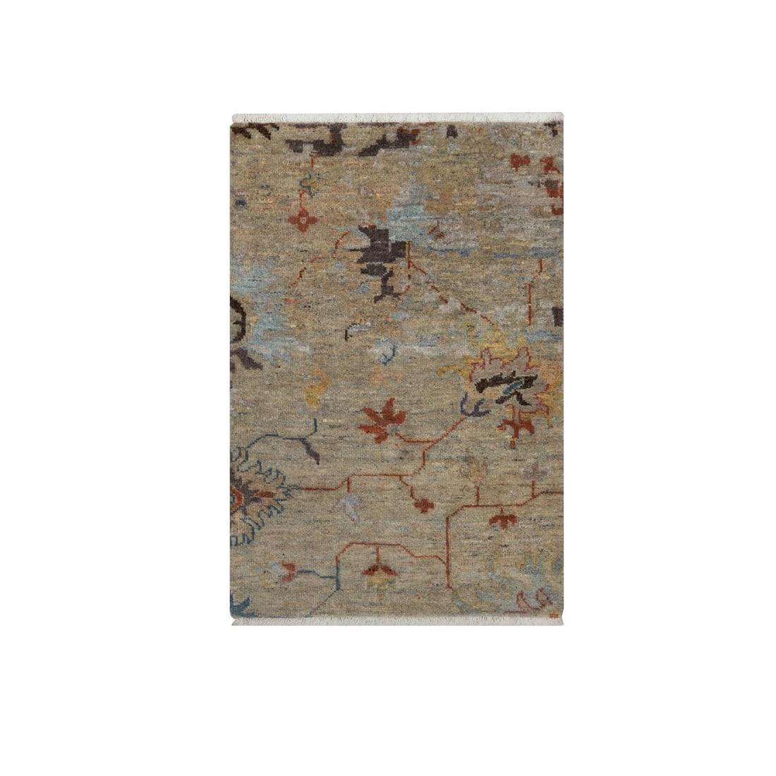Oak Brown Oushak Design Wool Hand-Knotted 2'1"x3'1" Rug: Oak Brown Oushak Design Wool Hand-Knotted 2'1"x3'1" Rug Experience the rich beauty of Indian craftsmanship with this stunning Oak Brown Oushak Design Wool Hand-Knotted rug, expertly woven in