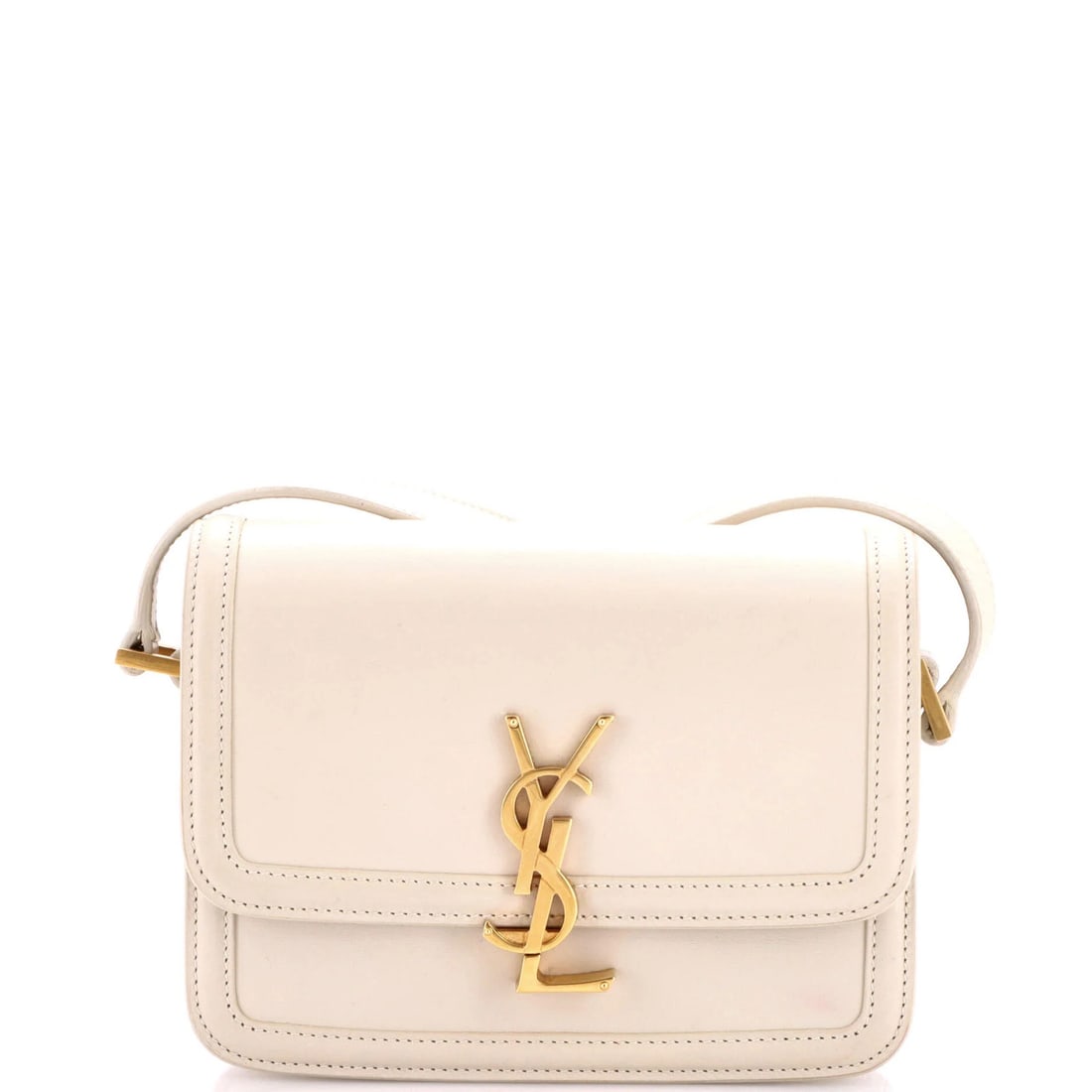 Saint Laurent Small Solferino Leather Bag: Saint Laurent Small Solferino Leather Bag The Saint Laurent Small Solferino Leather Bag is a chic and understated accessory perfect for everyday carry. With its neutral exterior, sleek design, and
