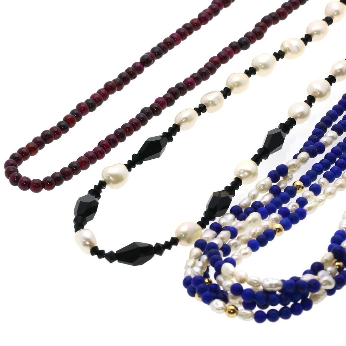 Lapis Lazuli and Azure Stone Freshwater Pearl 5-Row Garnet Onyx Necklace: Lapis Lazuli and Azure Stone Freshwater Pearl 5-Row Garnet Onyx Necklace Elevate your style with this stunning Lapis Lazuli and Azure Stone Freshwater Pearl 5-Row Garnet Onyx Necklace, expertly