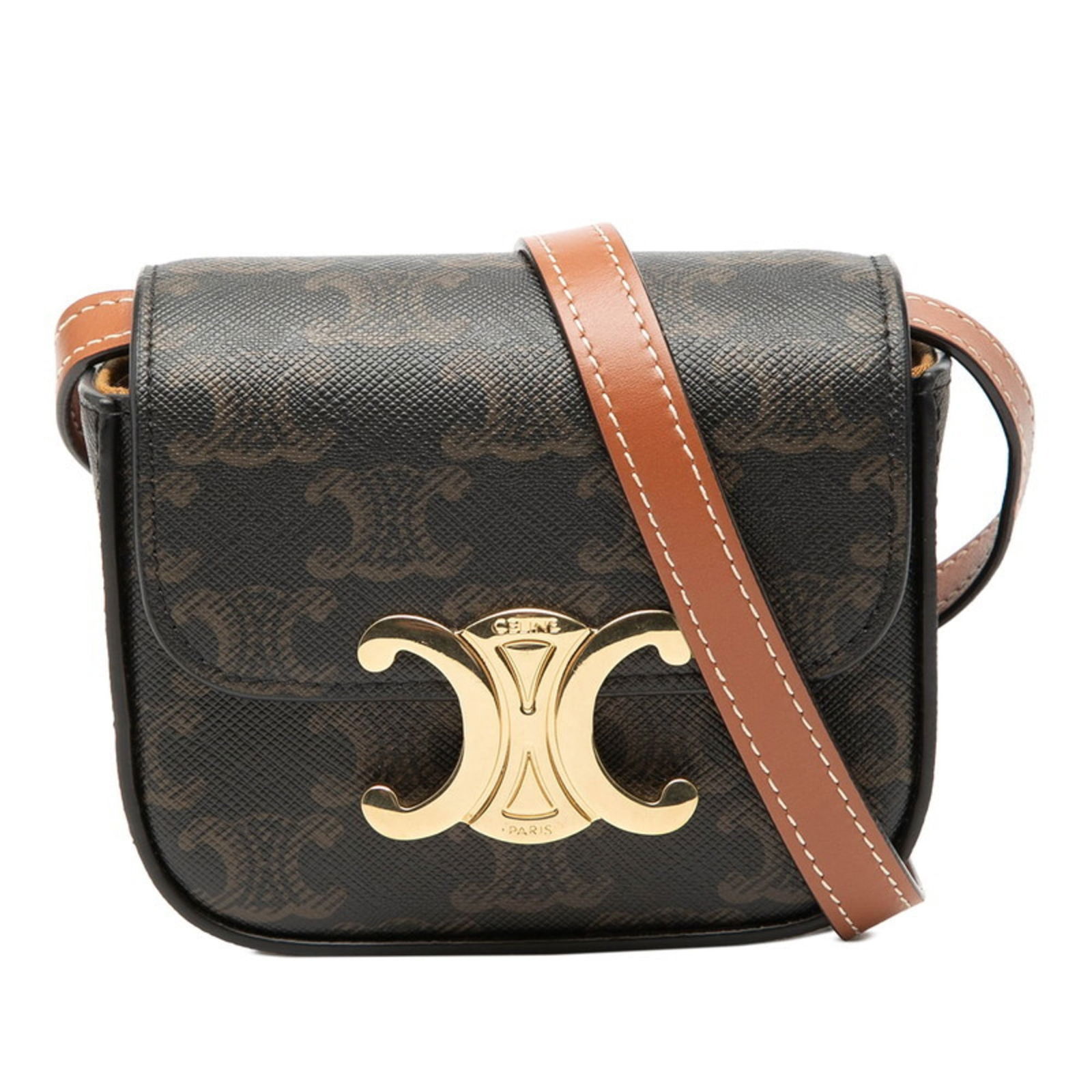 Celine PVC Leather Shoulder Bag: Celine PVC Leather Shoulder Bag A timeless Celine shoulder bag in rich brown leather, crafted from high-quality PVC for durability and style. With its classic design and compact size, this versatile b