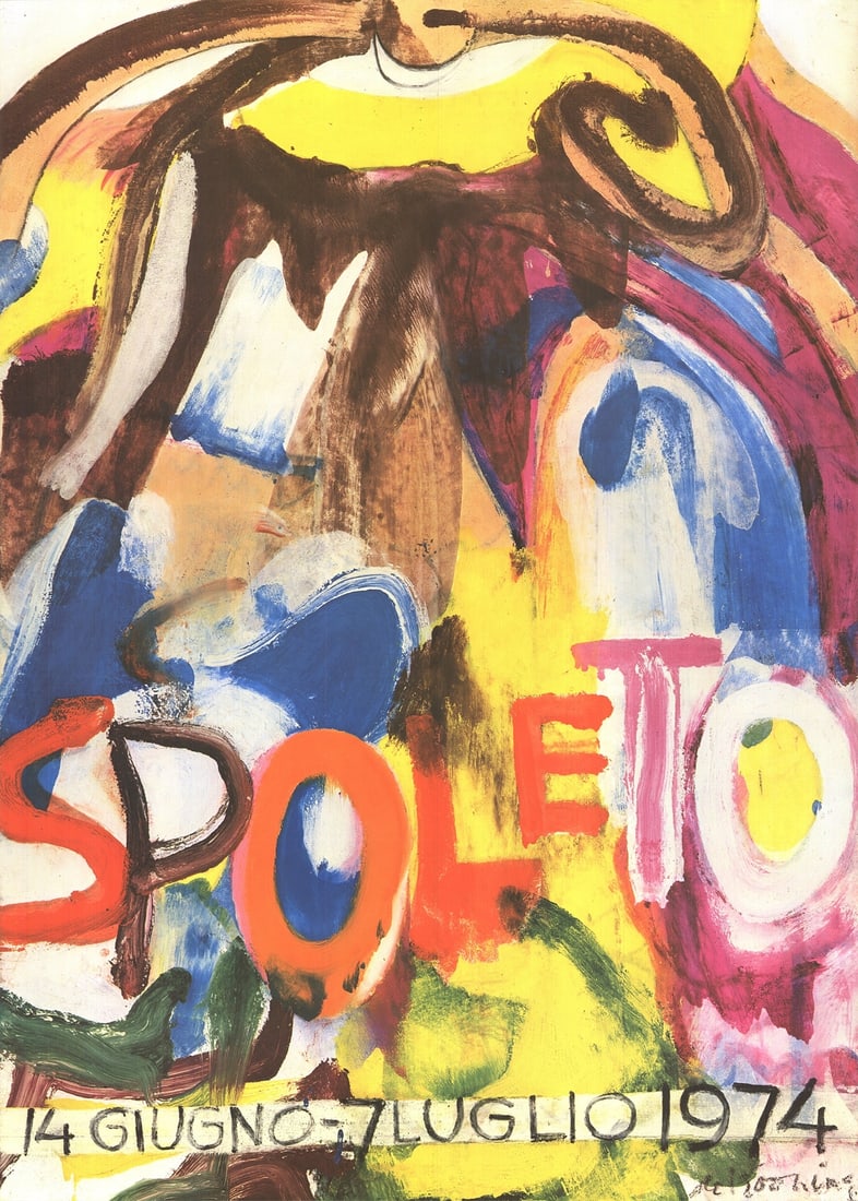 Expressi WILLEM DE KOONING Spoleto-14 Giugno 41.25" x 29.5" Poster 1974 Abstract: Expressi WILLEM DE KOONING Spoleto-14 Giugno 41.25" x 29.5" Poster 1974 Abstract Experience the vibrant energy of Willem de Kooning's 1974 abstract masterpiece, Spoleto-14 Giugno, in this rare offset