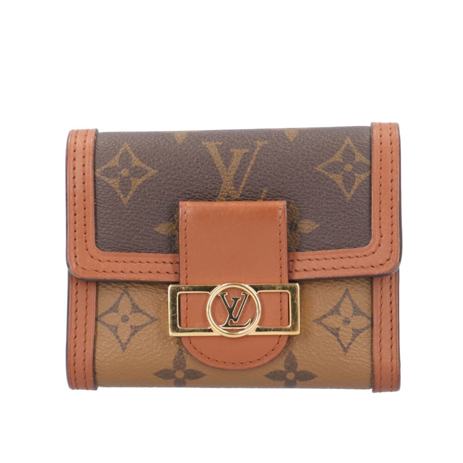 Women. Pre-owned Louis Vuitton Portefeuille Dauphine Compact Monogram Reverse Tri-fold Wallet in (1 of 9)