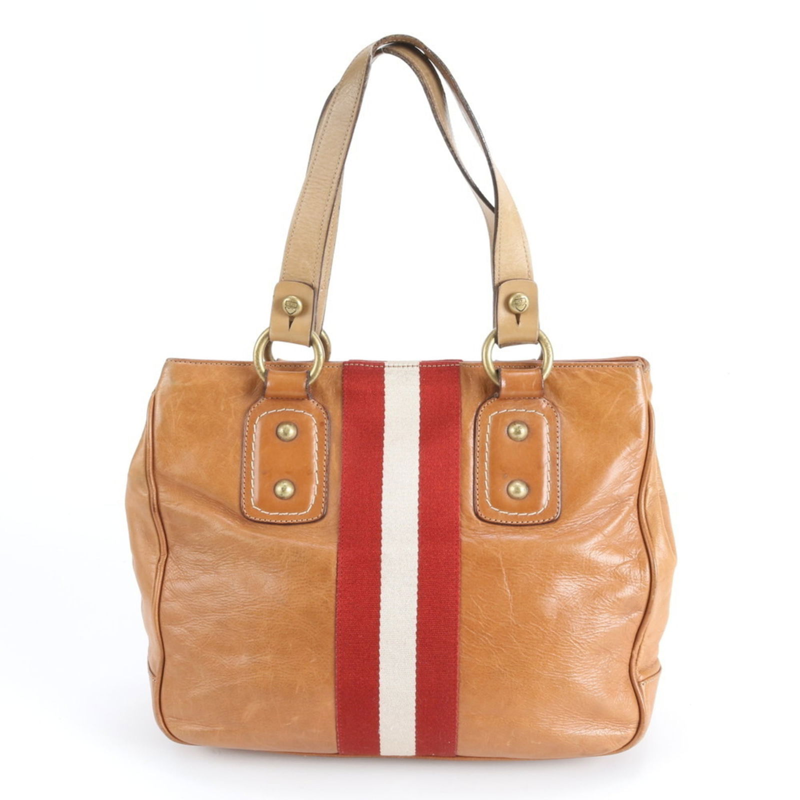 Bally Leather Tote Bag: Bally Leather Tote Bag A timeless Bally leather tote bag in rich brown and bold red hues, this classic handbag boasts premium quality and durability. With its sturdy 10cm height and spacious