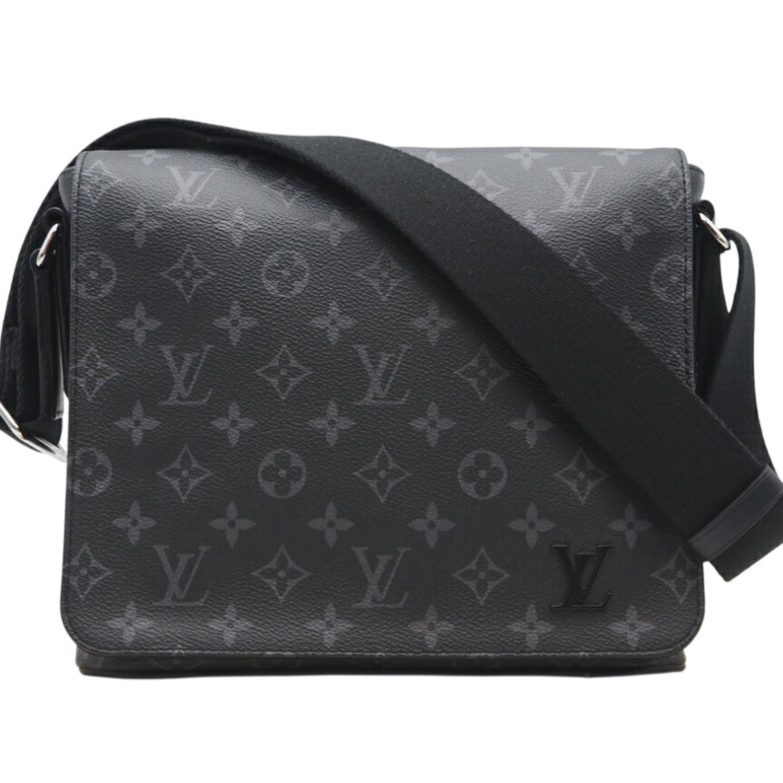 Louis Vuitton Coated Canvas Shoulder Bag: Louis Vuitton Coated Canvas Shoulder Bag A stylish and versatile Louis Vuitton shoulder bag, crafted from durable coated canvas in a sleek gray hue. With its classic flap closure and adjustable strap