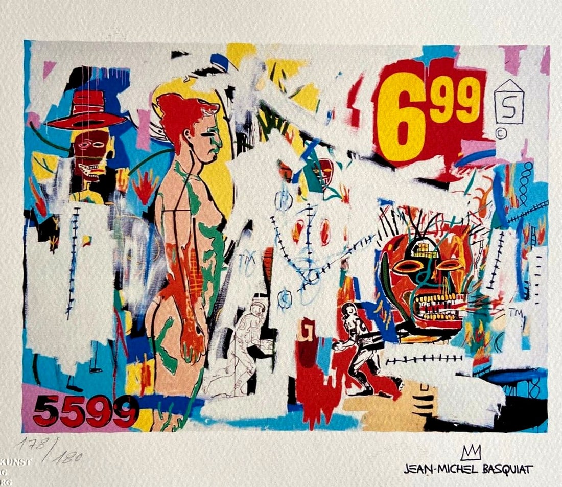 Numbered Jean Michel Basquiat Lithograph: Numbered Jean Michel Basquiat Lithograph A rare opportunity to own a piece of art history, this 1987 lithograph by Jean-Michel Basquiat is one of only 180 copies printed by Atlantis Verlag in