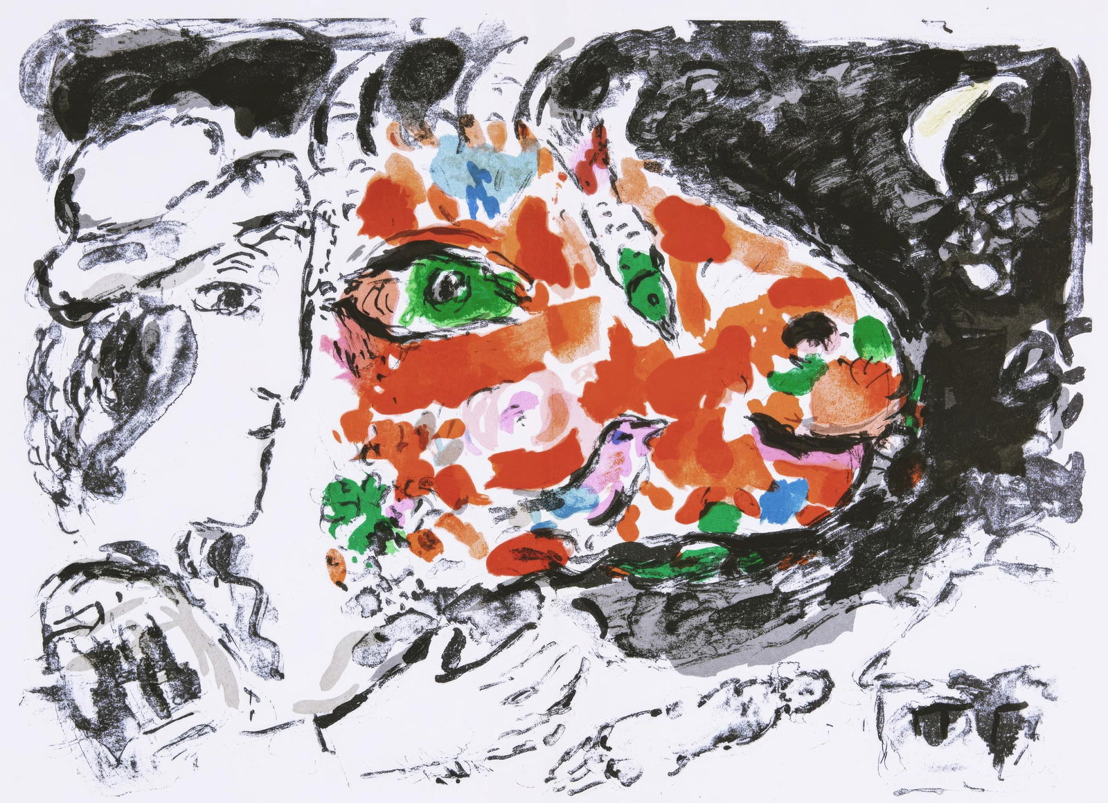 Marc Chagall Lithograph 'After The Winter' (Derriere le miroir, 1972): Marc Chagall Lithograph 'After The Winter' (Derriere le miroir, 1972) Marc Chagall's 'After The Winter' (Derriere le miroir, 1972) is a stunning lithograph that showcases the artist's poetic mastery