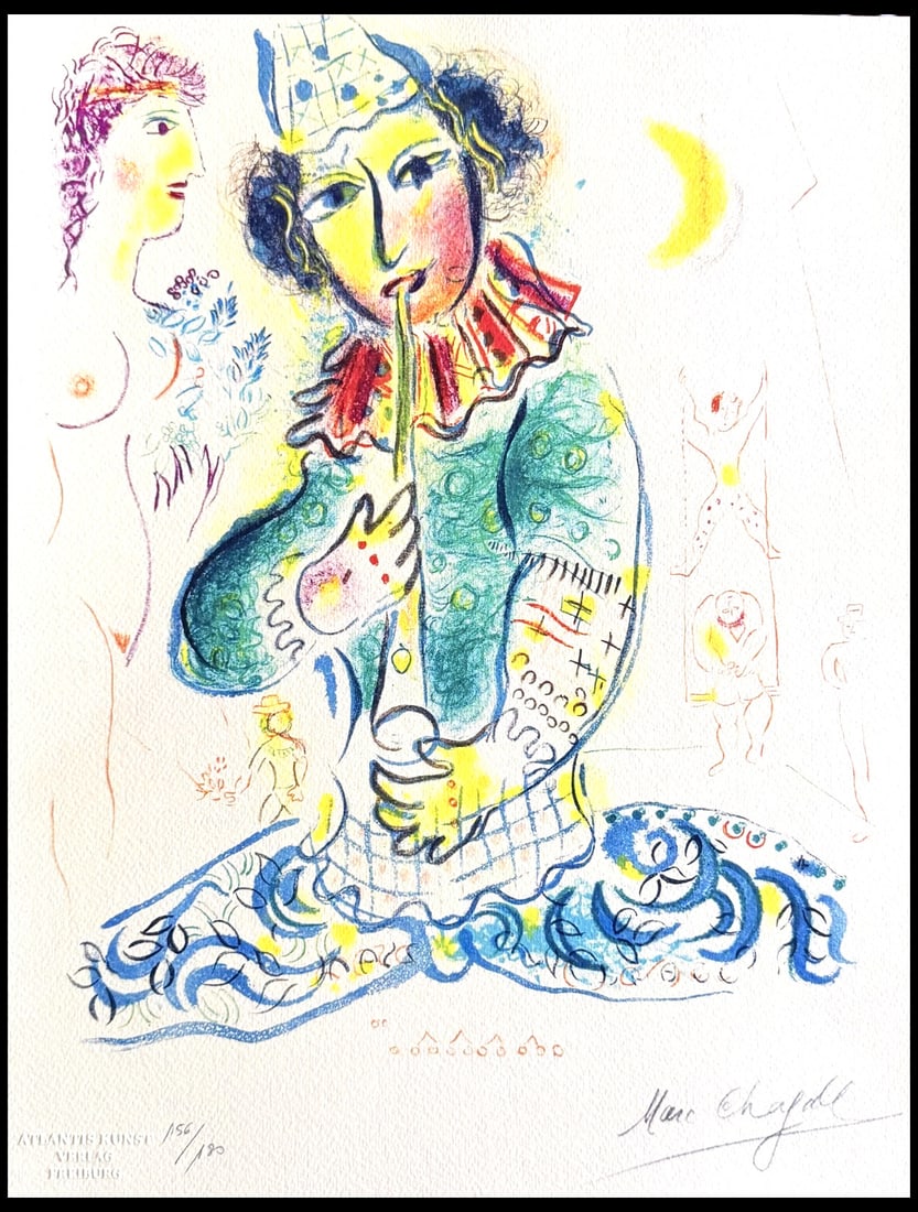 Numbered Marc Chagall Lithograph: Numbered Marc Chagall Lithograph A rare and unique opportunity to own a piece of art history, this 1978 lithograph by Marc Chagall is one of only 180 copies printed by Atlantis Verlag in Freiburg. Fea